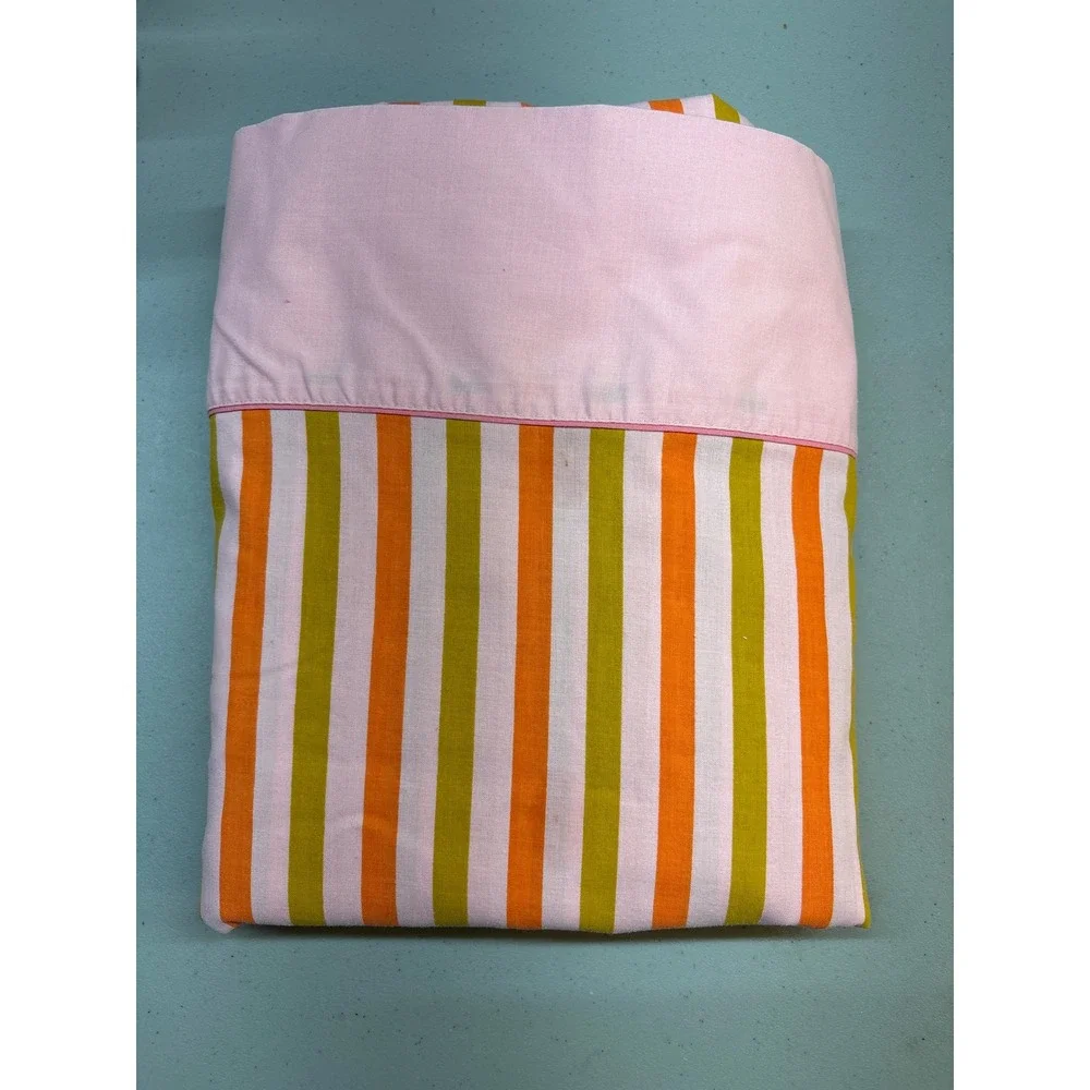 Vintage Muslin Full Double 70s orange green pink striped sheet